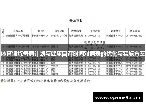 体育锻炼每周计划与健康自评时间对照表的优化与实施方案